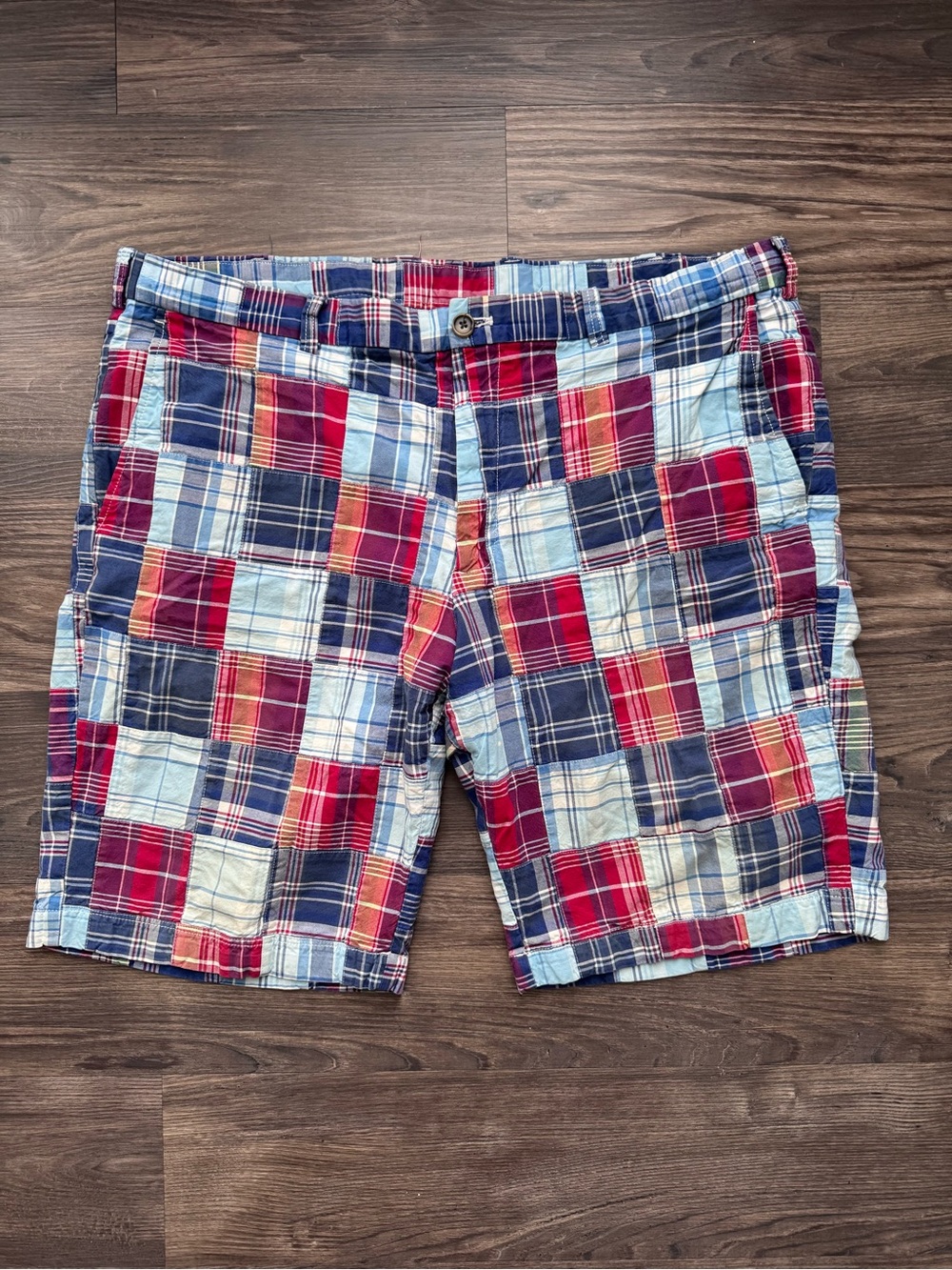 Brooks Brothers Patchwork Plaid Cotton Shorts in Red & Blue